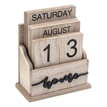 Вечен календар, дървен ретро дървен блок, календар за вашия офис, аксесоари, бижута, показване на седмицата, месец, дата