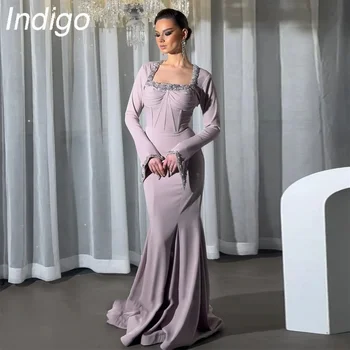 Вечерни рокли, с цвят на индиго, блестящ квадратен яка, Русалка, пайети, Вечерни рокли с дължина до пода, за жени 2024 г.