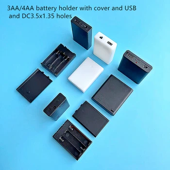 Висококачествен Държач на Батерии от ABS-пластмаса 3AA 4AA LR6 HR6 С USB Порт И с Капак с дупка, за да DC3.5x1.35 За Отделението за батерията