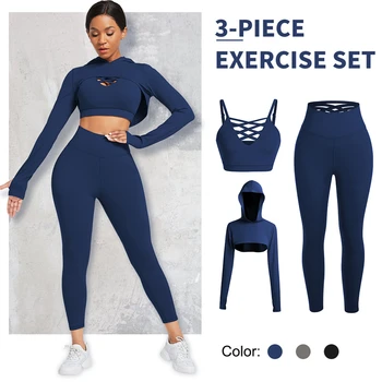 Висококачествен женски комплект дрехи за йога от 3 теми, Быстросохнущий дишаща комплект за фитнес, спортен комплект за бягане