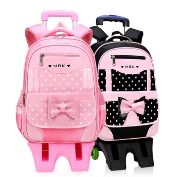 Висококачествен училище раница на колела, водоустойчив училищни чанти за момичета, чанта за багаж, детски чанти