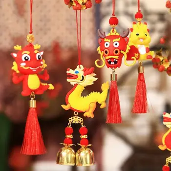 Висулка във формата на коледна гумена кукла дракон, окачване в традиционен китайски стил за пролетния фестивал, окачване с пискюл, висулка във формата на Бонсай