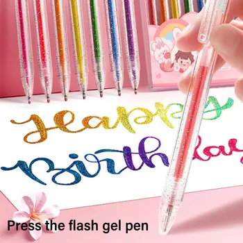 Гел писалка с пайети за пресоване, висококачествен цветен блестящ чувствах върха писалка с висок гланц, флуоресцентно дръжка, канцеларски материали, ученически пособия