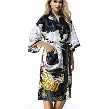 Годишен Секси Нов Черен Женски дълга рокля, китайски дамски нощен дрехи от коприна и вискоза, кимоно, халат за баня, Мека Удобна новост, дрехи