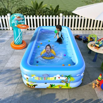 Годишният надуваем басейн с принтом, басейн с три кръгчета, Автоматичен надуваем басейн, Детски играчки басейн, кофа за детска баня