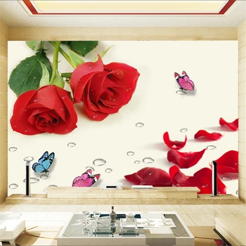 Големи стенописи beibehang, романтичен тапет с топли червени рози, сватбена спалня, на фона на редовни легла в спалнята, тапети за един съвременен телевизор