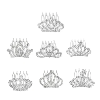 Гребен за коса във формата на короната на кралица на принцеси за жени, Диадема за момичета, сватбени аксесоари за коса с цветя модел, подарък за рожден ден