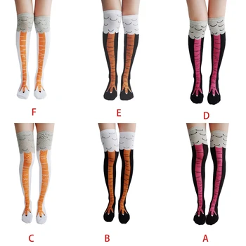 Дамски дълги чорапи с забавен принтом пилешки крачета с Височина до коляното чорапи за cosplay A0NF