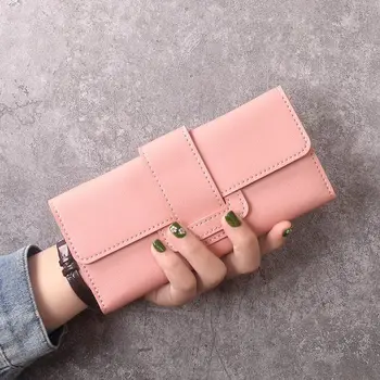 Дамски дълъг проста студентска модерна чанта-мида, малко свежа чанта, многофункционална чанта за карти с тока на едро