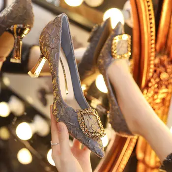 Дамски елегантни вечерни сватбени обувки-лодка с остри пръсти обувки на висок ток-висок ток, универсална дамски обувки 2024 г., пикантни женски тънки обувки, прости