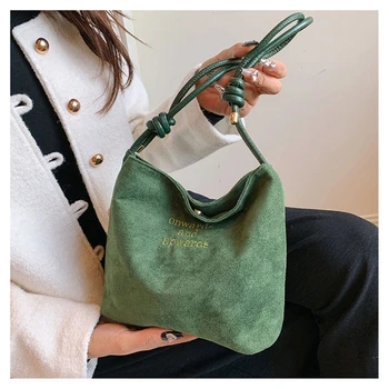 Дамски замшевая чанта в ретро стил, с модерна чанта под мишниците, есен нова чанта чанта, дамска чанта за през рамо с регулируема пагон