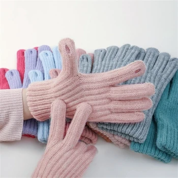 Дамски зимни ръкавици, дебели плетени ръкавици с отделни пръсти, Обикновена модерни ръкавици, Спортни улични ръкавици, Коледни