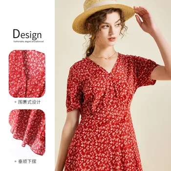 Дамски модни червени копринени рокли с цветен модел, пролет-лято, на женската сексуална риза, ежедневни плажно облекло за работа в офис, рокля Фея Body Против