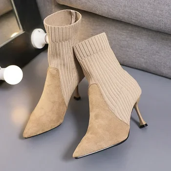 Дамски обувки на Челси на висок ток, зимни пикантни възли обувки с остри пръсти, мода 2024, нова тенденция дизайнерски дамски партита в стил лодочек