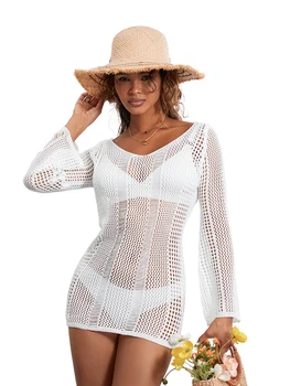 Дамски плажни пелерини, възли на една кука, мини-рокля с отворен гръб за бански бикини, бански костюми, летни дрехи