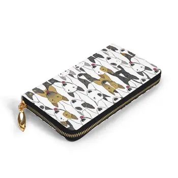 Дамски портмонета с принтом Бик, Кавайный дълъг държач за карти от естествена кожа, дамски клатч с красиви кученца, чанта за пари, портфейл за жени