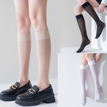 Дамски Прозрачна копринена чорапи до прасците за момичета в стил Лолита, обикновена Летни Прозрачни компресия чорапи, Студентски чорапи с поддръжка на до коляното
