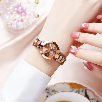 Дамски часовник с двоен дата в корейски стил, водоустойчив светещи часовници с диаманти