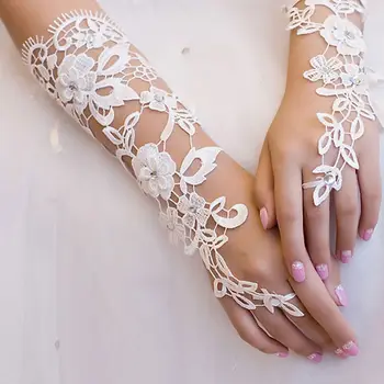 Дантелени кристали, бели сватбени ръкавици без пръсти, секси дантелени цветя на сватбени декорации за партита на закрито, Абитуриентски бал