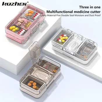 Двуслойни дискове кутия за хапчета, преносима пътна мини кутия за рязане / мелене на прах лекарства, влагоустойчив, отговарят на високи притежателя на таблетки, кутия за съхранение