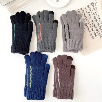 Дебели мъжки Възли Ръкавици Модни Ветроупорен Студената Вълнени Ръкавици на Всички пръсти С Докосване на екрана Топли Ръкавици за Есен-Зима