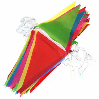 Декоративни окачени флагове за партита в домашна магазин 14x21 см Триъгълник КрасныйЖелтый Зелен Син Розов 100ШТ 50 м Цветни знамена Банери