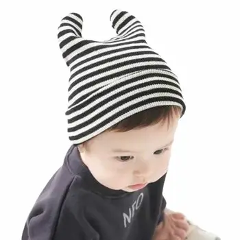 Детска шапка в райе, зимна шапчица за новородено, скъпа вязаная шапка за момичета и момчета, топли зимни шапки, подпори за фотография, Аксесоари