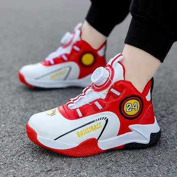 Детски баскетболни обувки с въртяща се ключалка, маратонки за момчета, устойчива на плъзгане детска баскетболна спортни обувки за разходка на открито