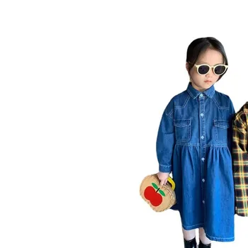 Детски дрехи, дрехи джинсовое рокля за момичета, пролетта и есента ново детско рокля-риза с дълги ръкави, 2023 г.