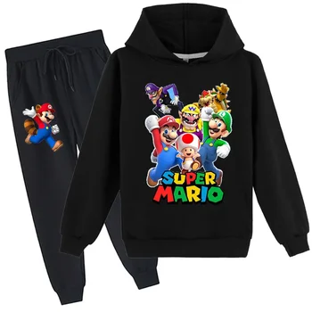 Детски дрехи Марио Peripheral, пролетта и есента модерен комплект с качулка с анимационни принтом, hoody + гамаши и панталони