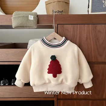 Детски Коледен пуловер 0-5 години, зимна детска мода памучен куртка под формата на елхи, детски зимни дрехи tide