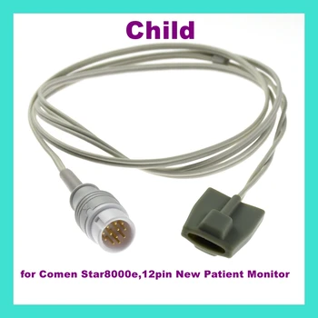 Детски скоба за пръсти, скоба за ушите, силикон дълъг кабел Spo2, Многократно кислороден сензор за Comen Star8000e, 12-пинов Нов монитор пациента