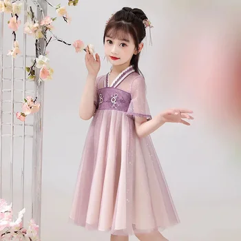 Детско парти за момичета Hanfu Лятна детски дрехи 2023 г. Нов костюм от епохата на Тан с бродерия в китайски стил от налита на бой на окото Древния костюм