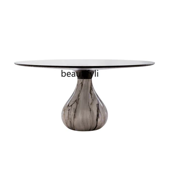 Дизайнерска вила, Голям апартамент, Въртяща маса, Италиански кръгла маса за хранене от естествен мрамор