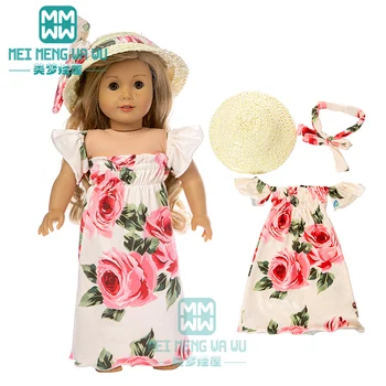 Дрехи за кукли е подходящ за 18-инчовата американската кукла, модерно рокля, сламена шапка, детски кукли, Коледен подарък