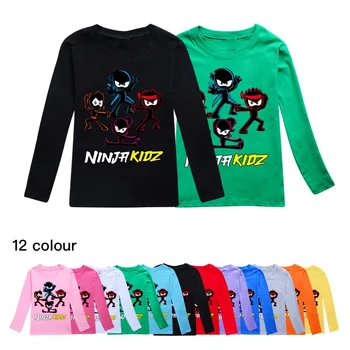 Дрехи за момчета NINJA KIDZ, лятна детска модна тениска с дълги ръкави, тениска с изображение за момчета, върхове за малки момичета, детски пуловер
