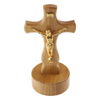 Дървена тенис на кръст с магнитна стойка за църковни украшения за дома, кристиан католически кръст, религиозен молитвен подарък 40JA