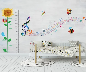 Европейски и американски музикален символ на линия височината на пеперуда слънчоглед фонова стена на детската стая 3D фотообои