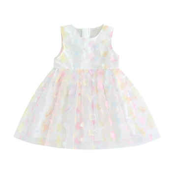Ежедневна рокля за момиченца с декорация във формата на пеперуда за деца, мини-рокля без ръкави, с кръгло деколте, празнична рокля за момиченца