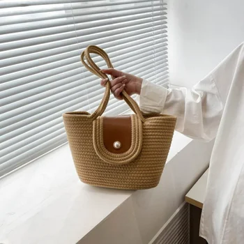 Ежедневни плетени чанта и чанта през рамо, Модерен Кошница за зеленчуци, тъкани от билки, Физически художествена чанта-тоут За жени
