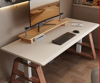 Електрически подвижен плот, бяла компютърно бюро, офис бюро от масивно дърво cream wind
