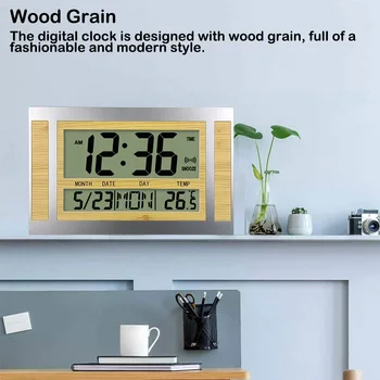 Електронен будилник Многофункционални цифрови стенни часовници с монтиран на стената LCD дисплей с голям екран, Температурен календар Алармен часовник Настолен декор