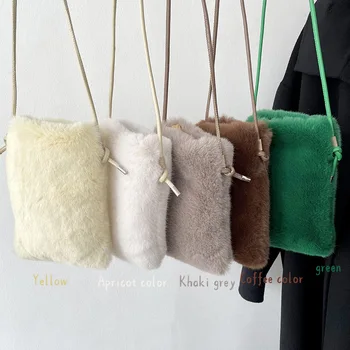 Есен и зима, нова Корейска однотонная плюшен чанта за телефон, модерен и универсален мини чантата си през рамо, чанта през рамо за жени