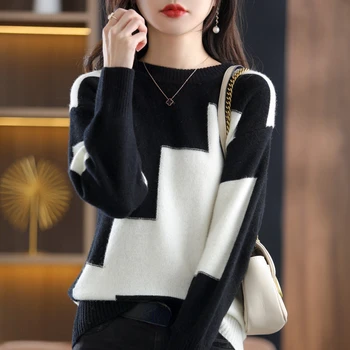 Есенни възли върхове с кръгло деколте, жилетка, Корейски женски пуловер, дрехи 2023 г., блузи за жени, модерен вязаный пуловер, тенденция E07