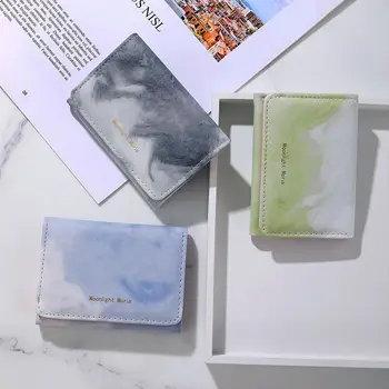 Жена портфейл 2023, Сладък творчески малък държач за карти с мраморен дизайн, модерен модерен кратък портфейл за монети, Ежедневни чанта за пари от изкуствена кожа