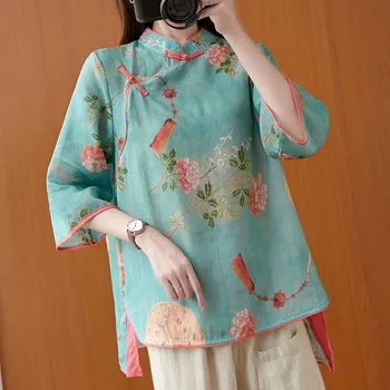 Женска Традиционна китайска облекло 2021 година, най-Hanfu с флорални принтом в стил ретро, дамски блузи, Елегантен костюм източен стил, китайска блуза