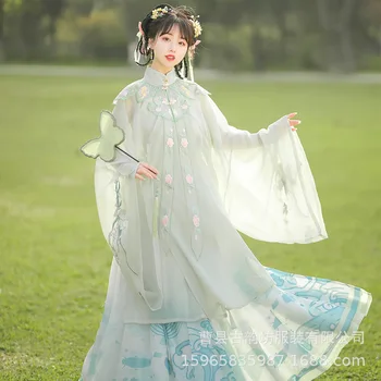 Женствена рокля с изгорени рамене Hanfu и плисирана пола с дължина до кръста, реколта костюм, невероятен и елегантен