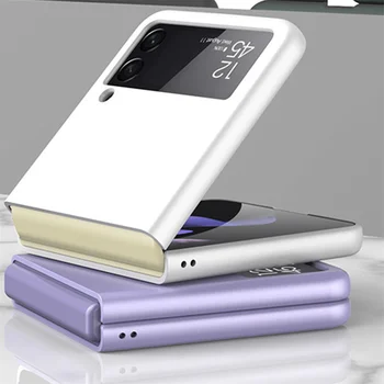 За Samsung Galaxy Z Флип 3 калъф творчески твърд матово калъф за телефон обикновен, без пръстови отпечатъци, мек на допир, бяла защитен