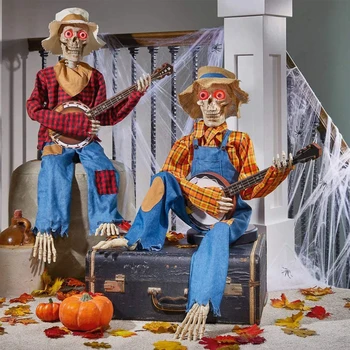 Забавна декорация за стаи за Хелоуин, живи скелети, които играят в движение, Музикални Многоезични декорации за дома в задния двор