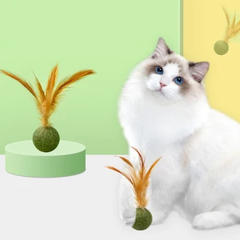 Забавна играчка топка за котки с перо и мента, интерактивни плюшени играчки за хвърляне на коча билка - Зоотовары